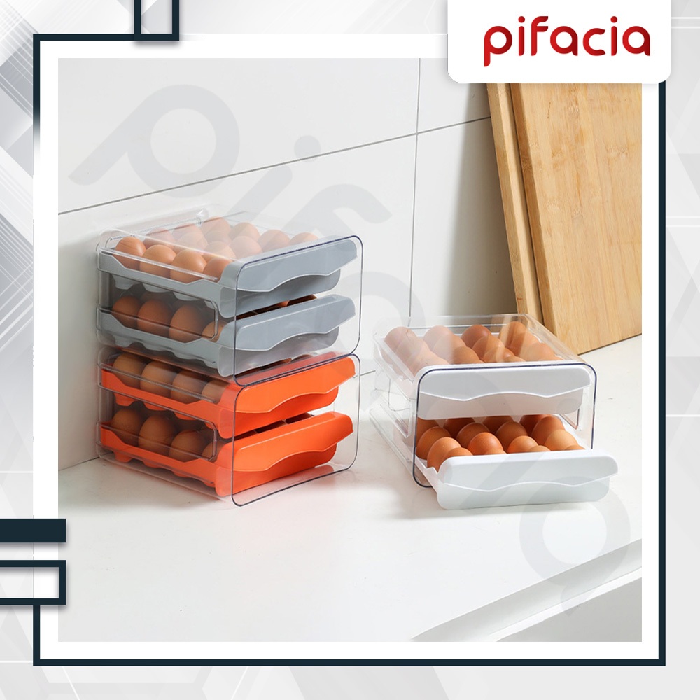Storage Rak Telur Tempat Penyimpanan Acrylic Egg Box Laci 2 Tingkat Transparant Organizer Dapur
