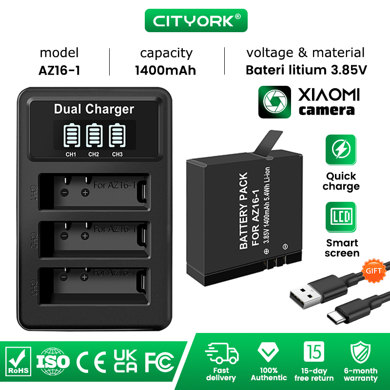 Cityork AZ16-1 AZ16-2 Baterai Kamera + Pengisi daya for Xiaomi Yi II yi 4k 4k+ Xiaoyi Yi Lite YI 360