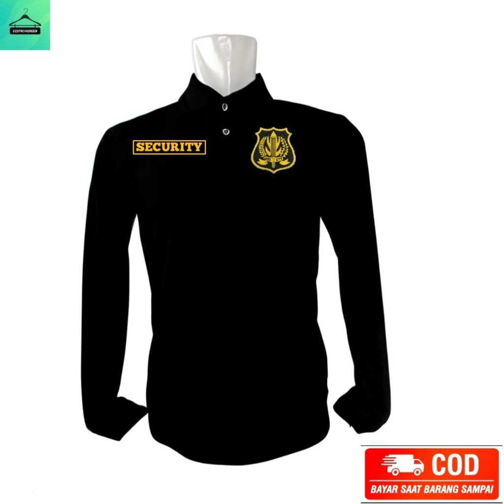 KAOS KERAH SHIRT BORDIR SECURITY LOGO KUNING LENGAN PANJANG BAHAN LACOSTE TERSEDIA BANYAK WARNA DK