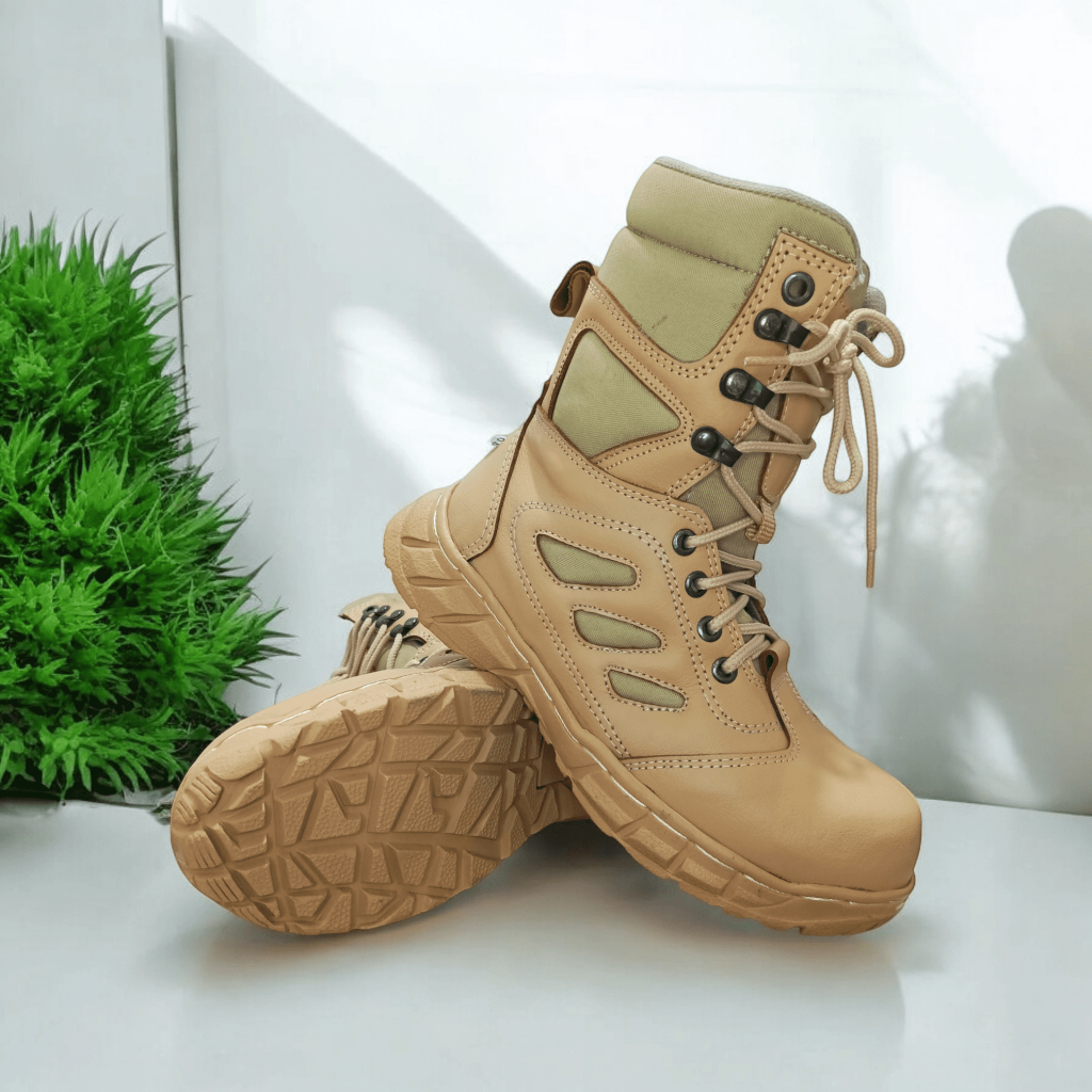 SEPATU PDL CREAM GURUN TACTICAL SAFETY || KULIT SAPI ASLI
