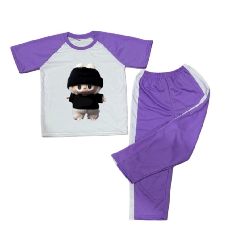 setelan kaos Raglan celana panjang anak perempuan motif LABUBU HITAM