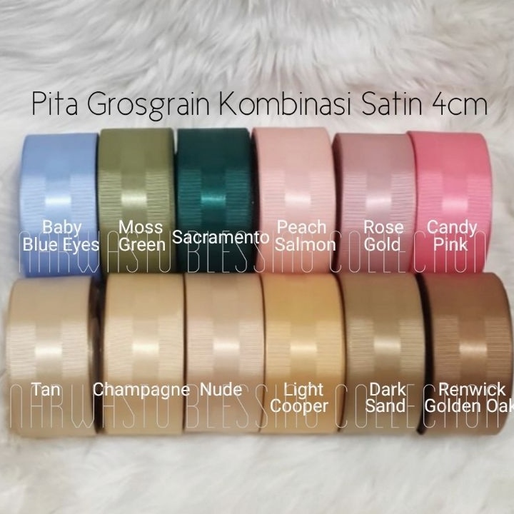 

SPONTAN Pita grosgrain kombinasi satin Pita grosgrain tepi dan satin 4cm