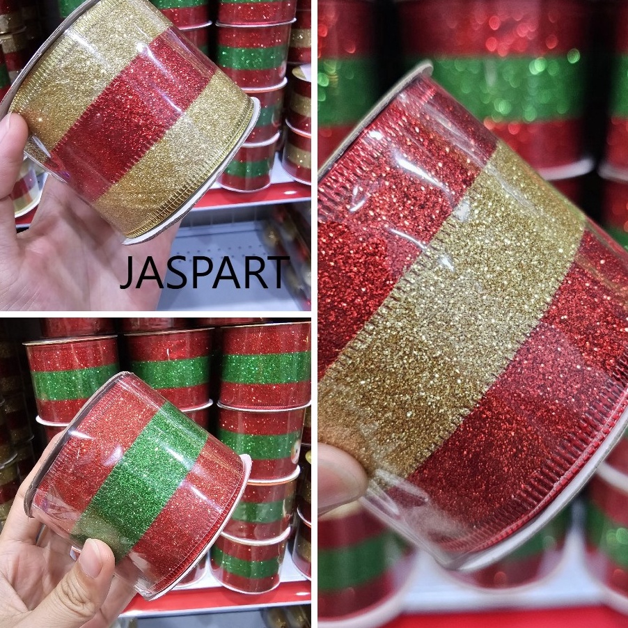 

PANAS PITA GLITTER NATAL PINGGIR KAWAT PITA PARCEL PITA CHRISTMAS PITA HIASAN CANTIK LEBAR 5CM PITA NATAL 2