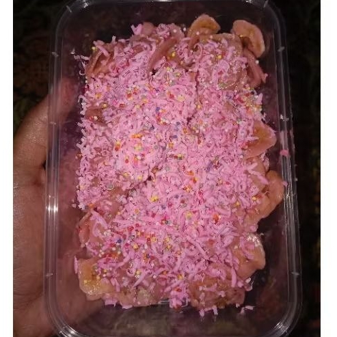 

Kripik pisang lumer Strawberry Full Lumer + Full Serut, Kemasan 500Ml isi 200gr