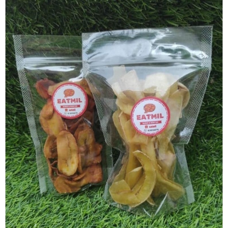 

Jajanan cemilan paket bundling keripik pisang gurih asin 50gr dan keripik pisang oven 50gr