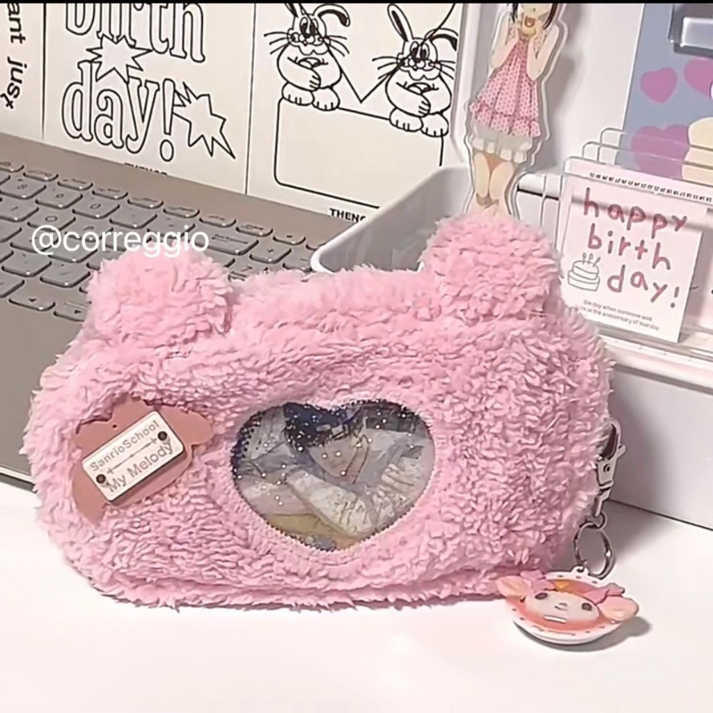 

Japanese Ins style plush pencil case for girls, transparent love girl heart stationery bag, high aesthetic and non collision storage bag