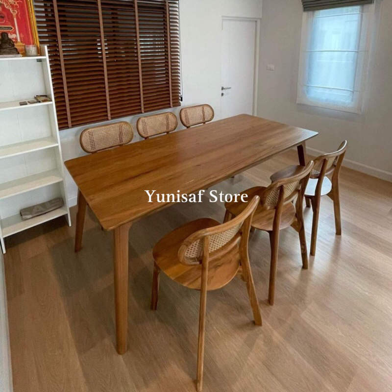 Meja Makan 6 Kursi Kayu Jati Model Kursi Rotan