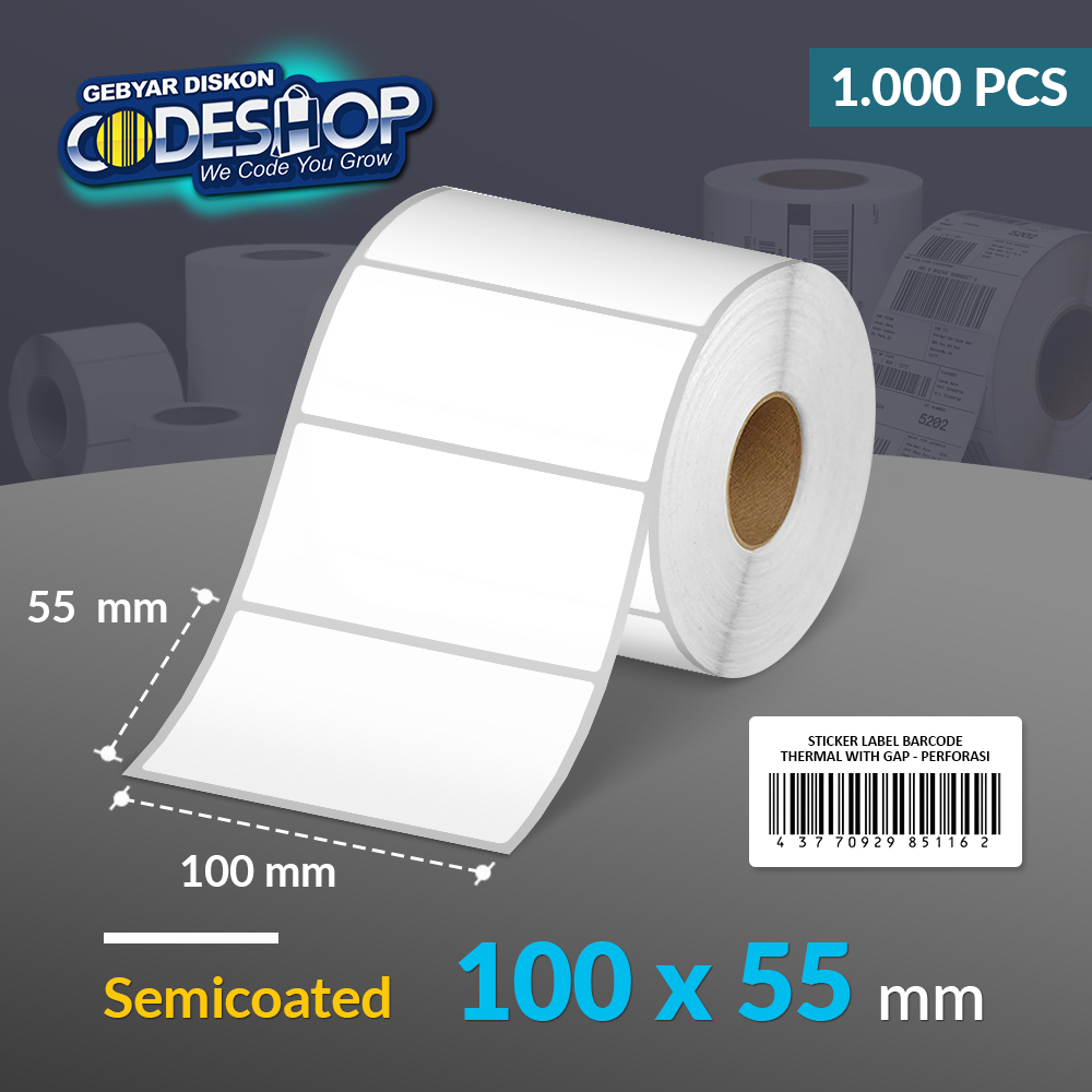 

Codeshop Kertas Label Thermal 100x50 / 100 x 50 mm / 100x50mm 1 Line Stiker Printer Barcode 1000 Pcs