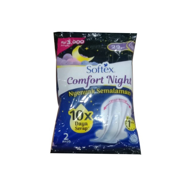 Softex Comfort Night Pembalut Malam Sachet Isi 2 Pads Wing 29cm