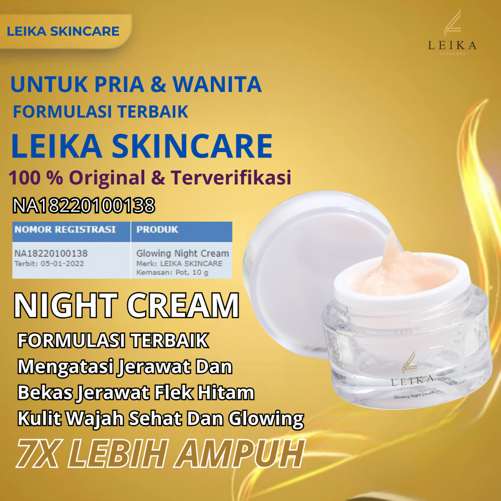 Glowing Night Cream Leika Skincare Menghilangkan Flek Hitam Dan Menghilangkan Bopeng Bekas Jerawat R