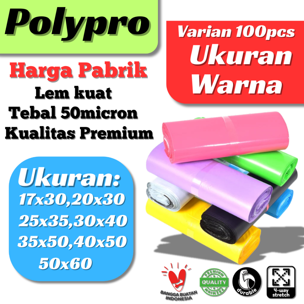 

Plastik Packing Polymailer Warna LDPE Glossy (Isi 100Pcs)