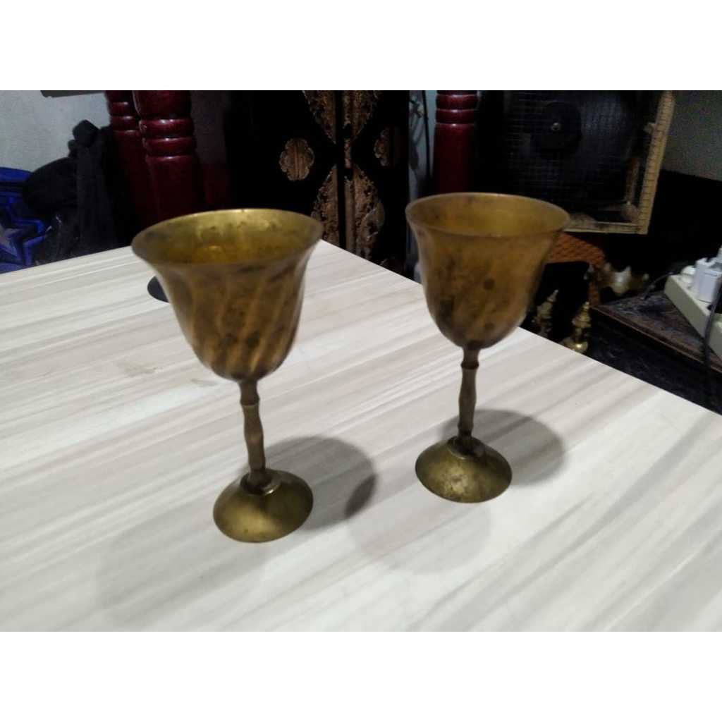 Gelas Kecil Kuningan Kuno Jadul Antik