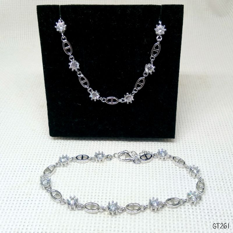 Gelang Tangan Dewasa CD Solitare Perak Asli 925 Lapis Mas Putih - GT261 Anak Remaja Dewasa