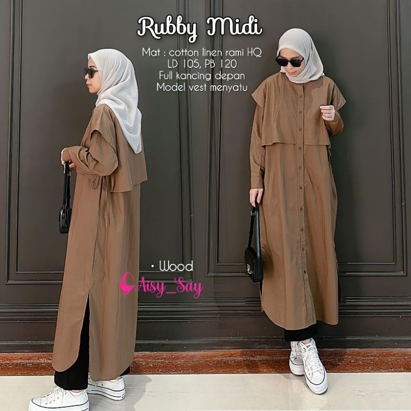 By Aisysay Rubby Midi Dress Bahan Linen Rami Premium-Midi Dress Muslim Korea- Casual Midi Dress Busu