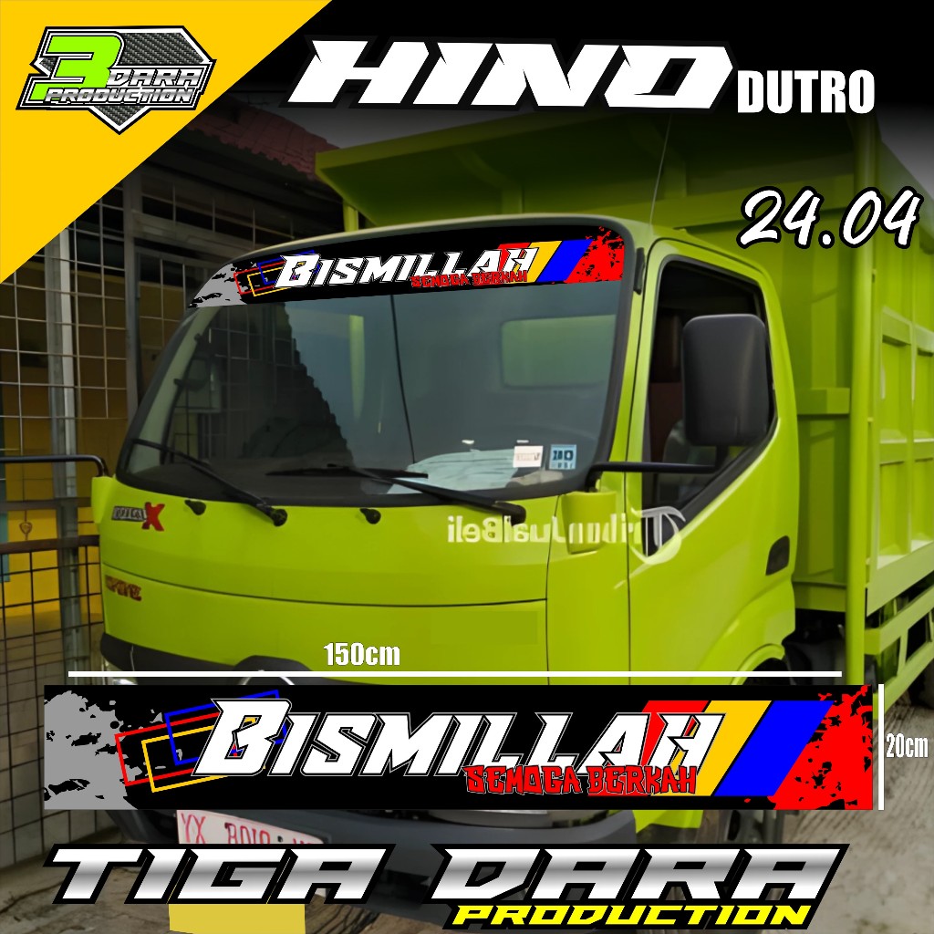(COD) TERBARU STIKER BISMILLAH KACA DEPAN TRUK HINO DUTRO DESAIN SIMPEL KODE 24.04