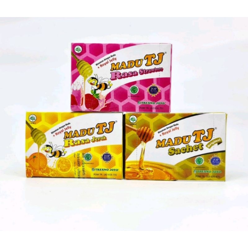 

Madu Tj Rasa per box isi 12 shacet rasa jeruk,original dan strawberry.
