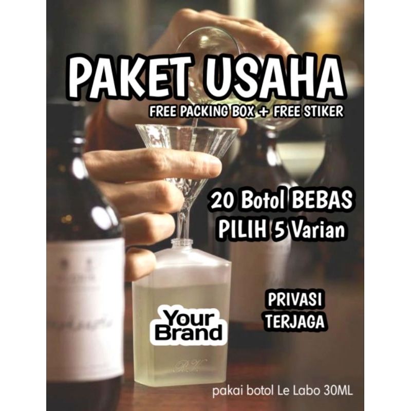 PAKET USAHA / MAKLON PARFUM DENGAN BRAND SENDIRI (PAKET ISI 20 BOTOL) FREE PACKING BOX + STIKER
