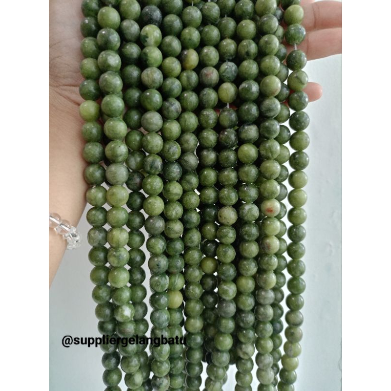 Bahan Batu Alam Giok green jade hijau sojol serpentine Sulawesi 10mm