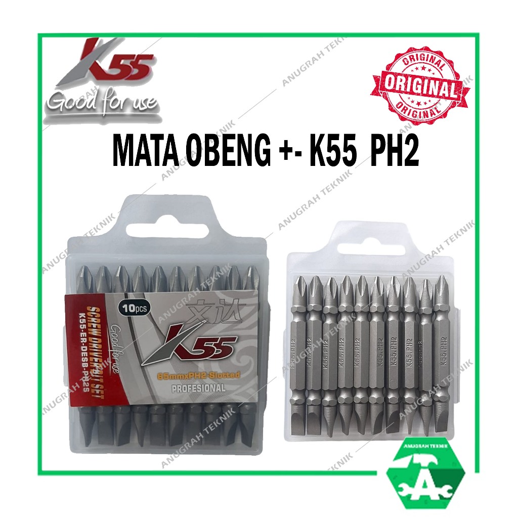 K55 Mata Obeng Angin Ketok / screw Driver Bit set 10 pcs Ph2x65mm Jual Per Pcs