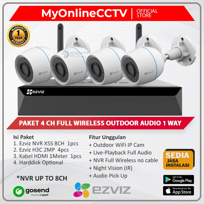 Paket EZVIZ 4 IP Camera NVR WiFi 8CH Audio Wireless CCTV Outdoor Ezviz