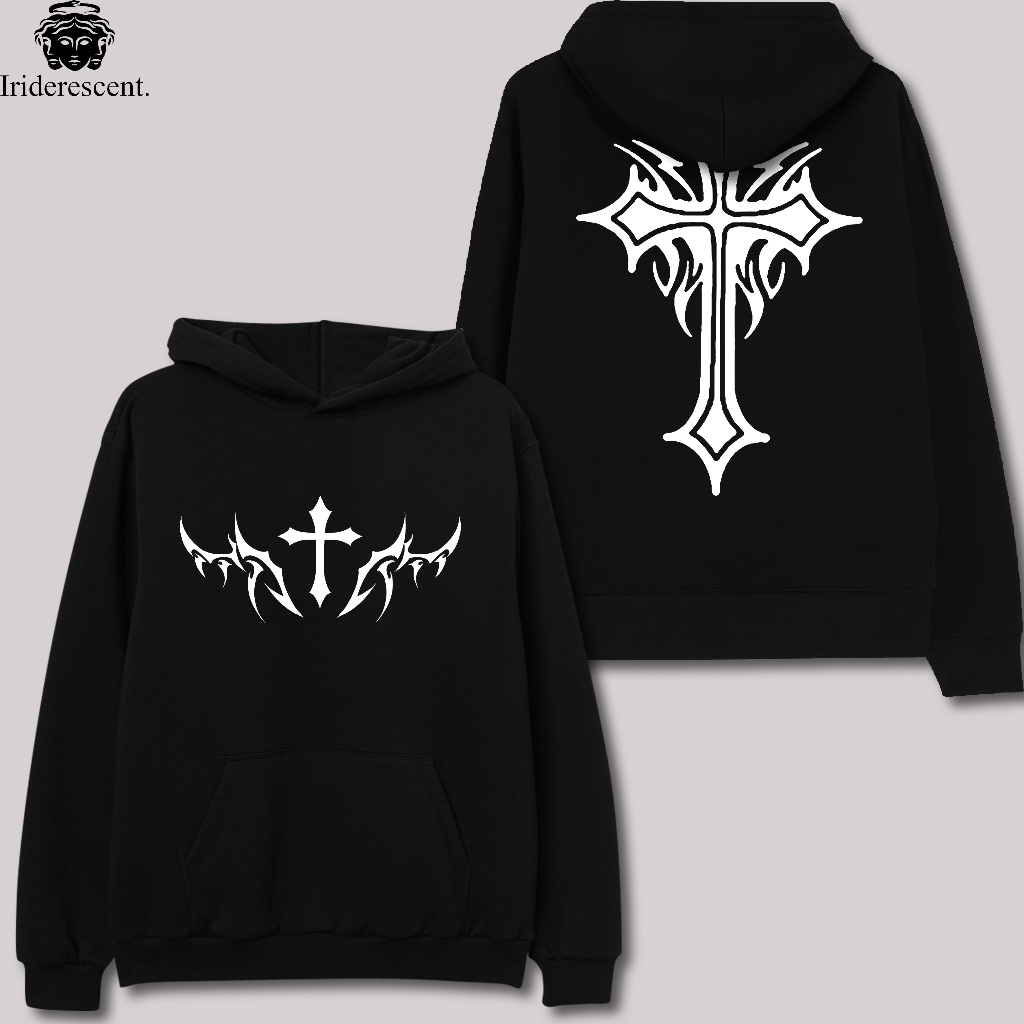 Hoodie Jaket Salib Putih Y2k