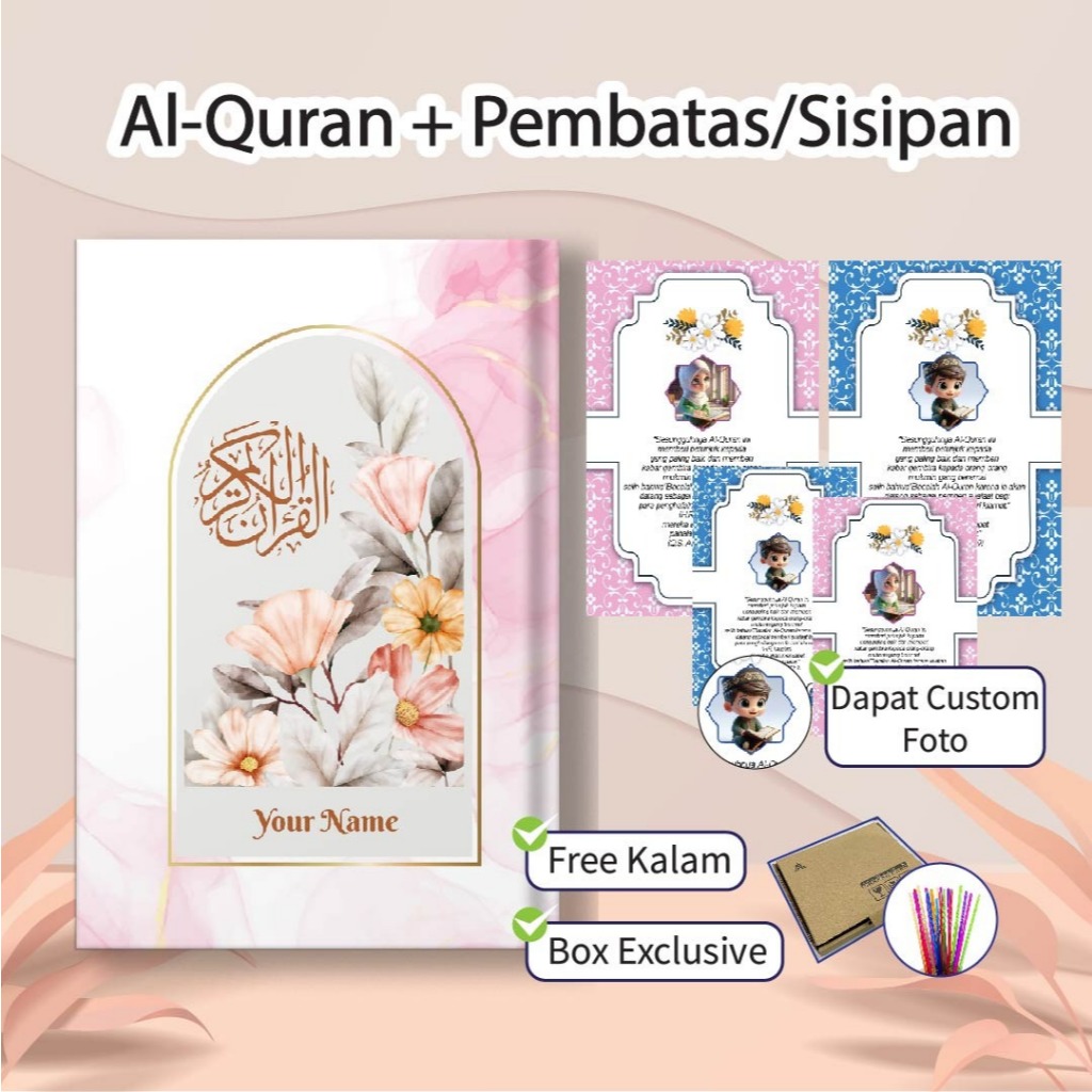Al-Qur'an Bisa Custom Nama Ukuran A5 A6 | Quran Aesthetic Terjemahan atau Tanpa Terjemahan | Varian 