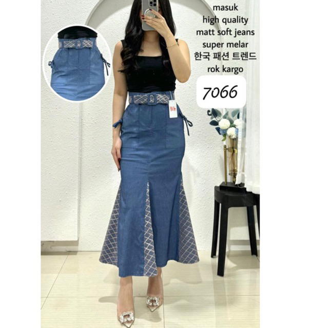 Rok softJeans Wanita Cintya Kombinasi Renda Berukat Plus Belt - Panjang -  Dewasa