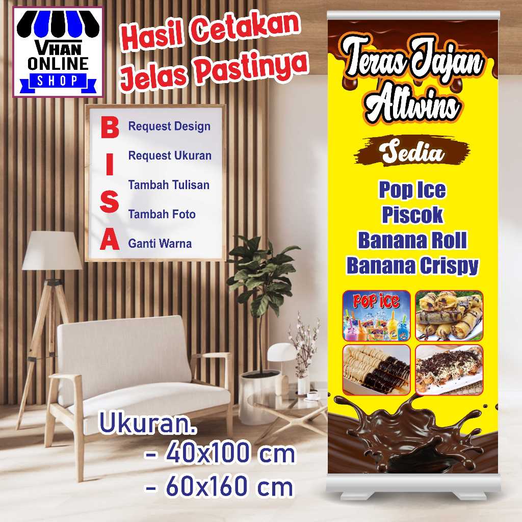 Spanduk Banner Custom Pop Ice dan Pisang Coklat atau Pisang Roll