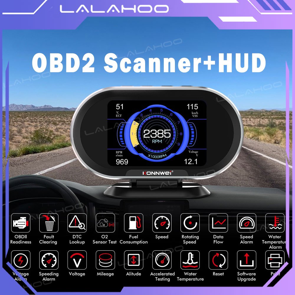 KONNWEI KW206 2 IN 1 Mobil OBD2 Scanner & HUD Mobil Diagnosis Scanner Universal OBD Engine Code