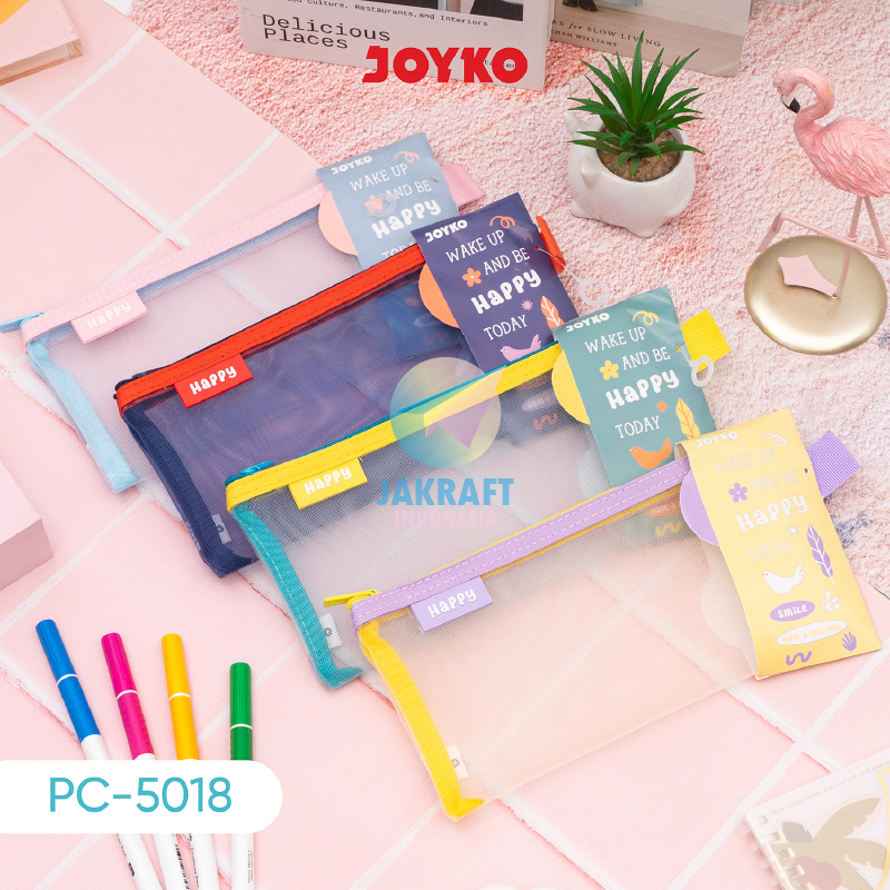 

(1 Pcs) Tempat Pensil Plastik Jaring Resleting Besi JOYKO PC-5018 Plastic Mesh Material Metal Zipper Pen Pencil Soft Case Warna Warni Lengkap