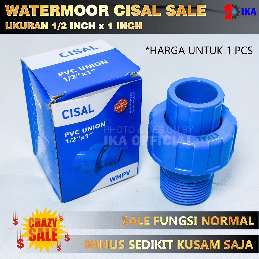 SALE  Watermur wartemor pvc tebal drat luar CISAL / Watermur pompa air 1 x 1/2" INCH biru