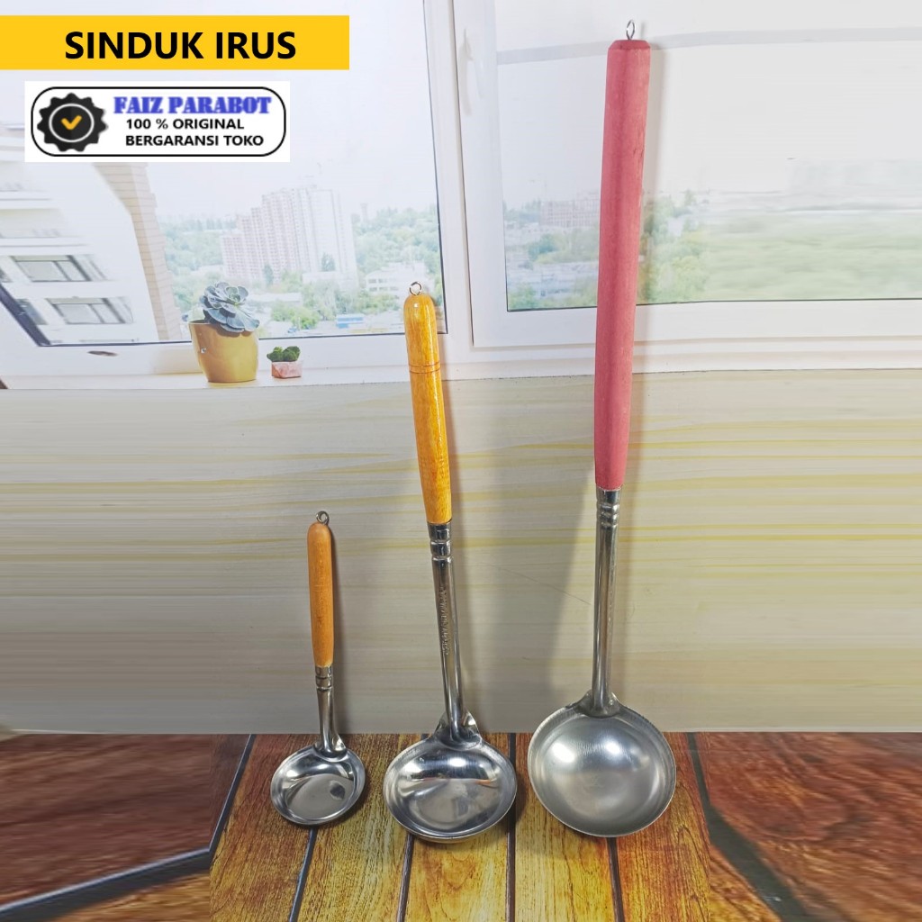 SINDUK IRUS GAGANG KAYU CENTONG SAYUR KUAH MIE BASO STAINLESS LADLE SUP