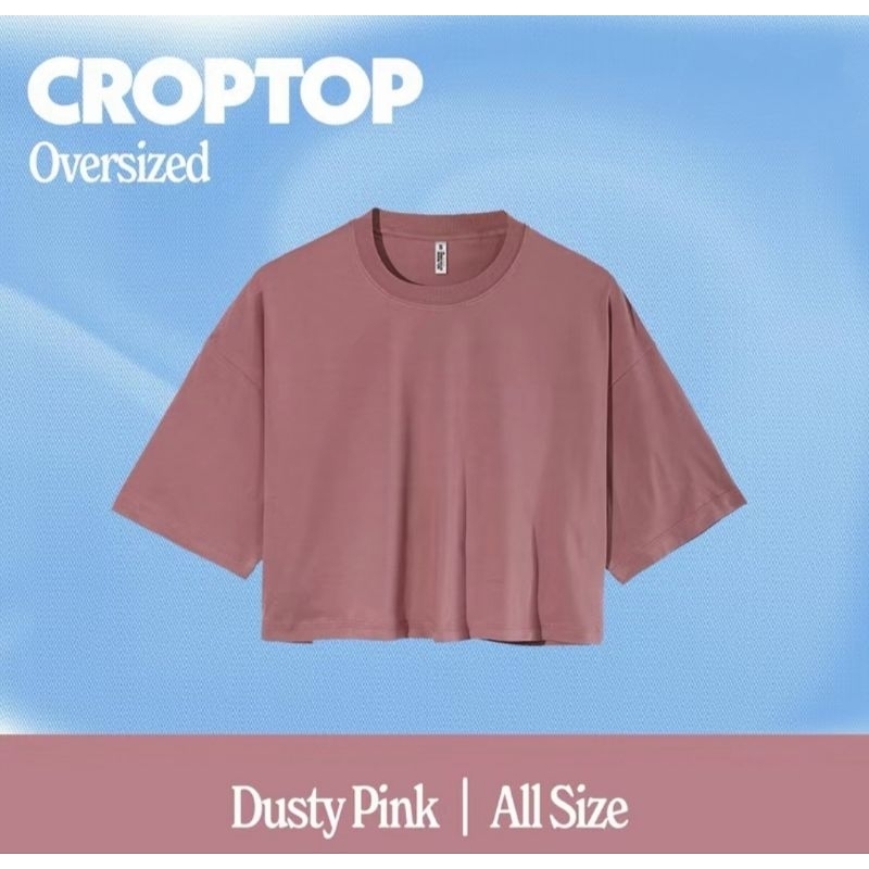 (A-105) NEW BARU BAJU ATASAN KAOS CROP TOP OVERSIZE LENGAN PENDEK WANITA CEWE PINK
