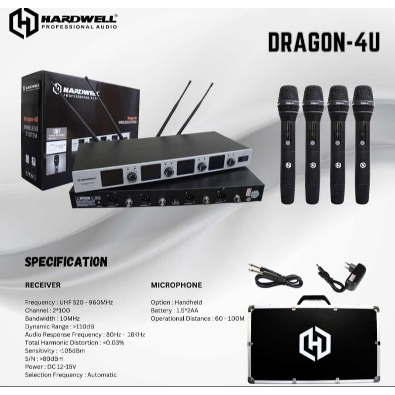 MIC WIRELESS HARDWELL DRAGON 4U ORIGINAL ISI 4 MIC WIRELESS