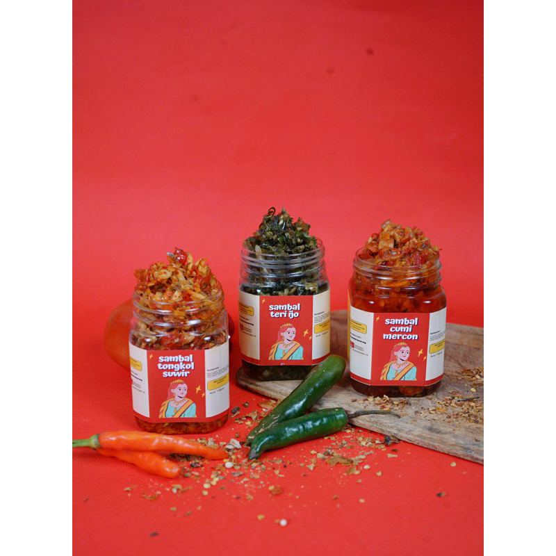 

Bundling isi 3 sambal bebas pilih varian sambal (sambal bajak, sambal cumi mercon, sambal tongkol suwir/cakalang, sambal udang ebi, sambal teri cabe ijo)