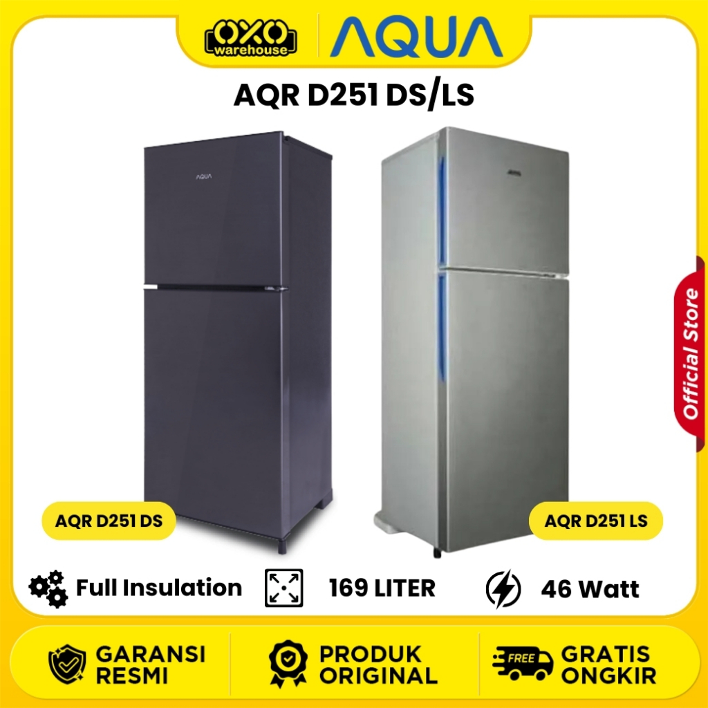 AQUA Kulkas AQRD251 2 Pintu Lemari Es 160 Liter  Low Watt Garansi Resmi