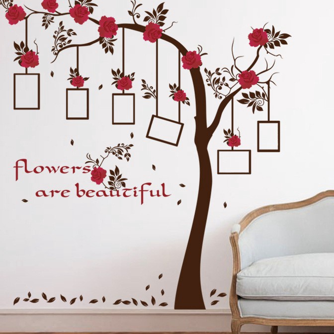 KP8 RELIZA WALL STICKER  STICKER DINDING POHON FOTO ROSE TREE FRAME WALLSTICKER SK96