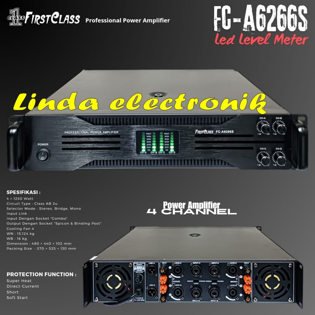 POWER AMPLI FIRST CLASS FC A6266S FCA6266S (SOFT START) 4CH 4 X 1250 WATT
