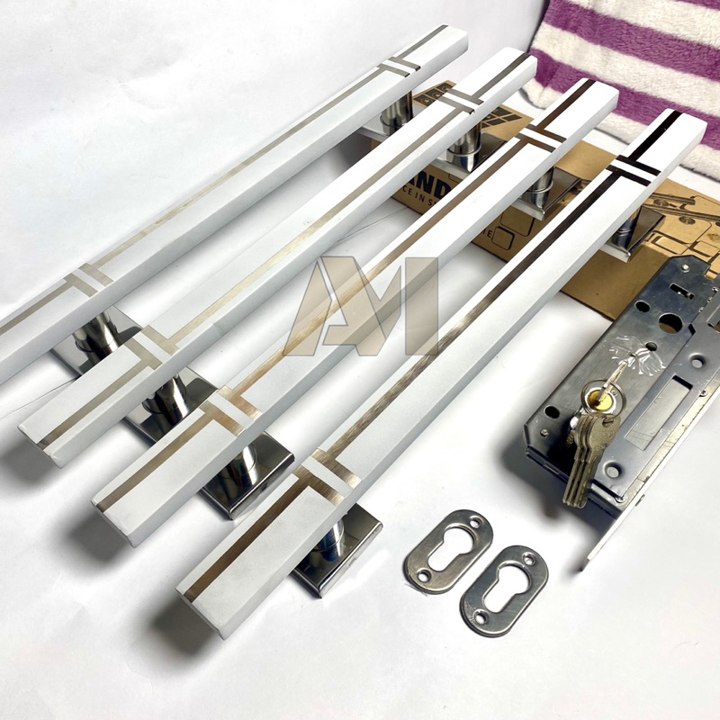 Handle pintu rumah sepaket 4 gagang + kunci 33cm 45cm 60cm / gagang pintu rumah stainless