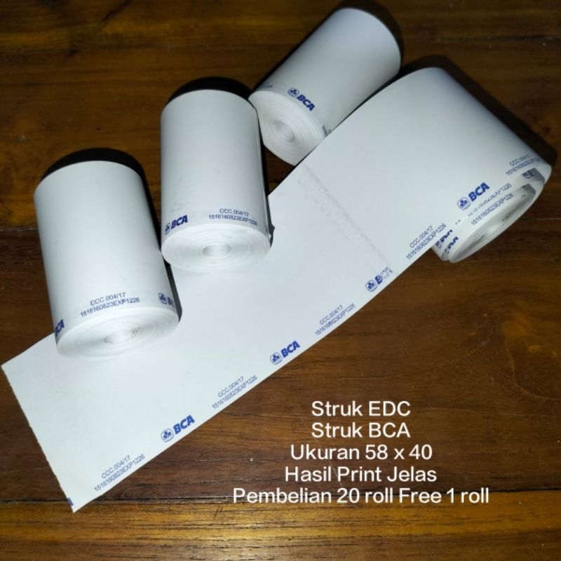 

(SIAP KIRIM) 20ROLL FREE 1ROLL KERTAS KASIR STRUK THERMAL PAPER BCA 58 X 40 MM LOGO BANK BCA EDC MURAH