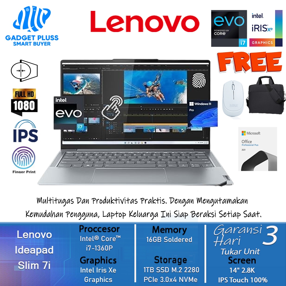 Laptop Touch Lenovo Ideapad Slim 7i 14 Intel Evo Core I7 1360P Ram 16GB DDR5 1TB SSD 14.0 2.8K IPS 1