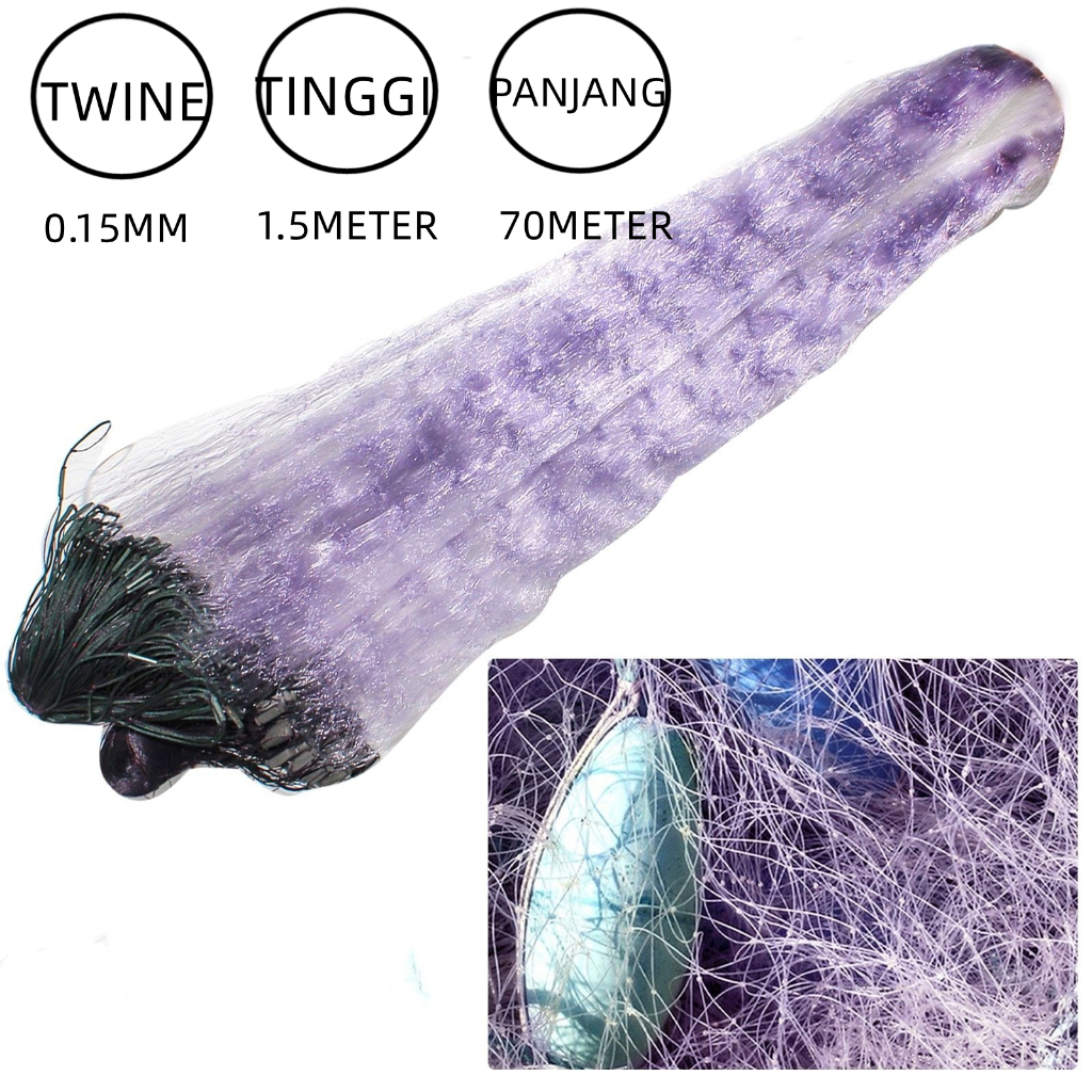 JARING IKAN UNGU JARING Jaring ikan siap pakai tinggi 1,5 m x 70 panjang SENAR 0.15MM