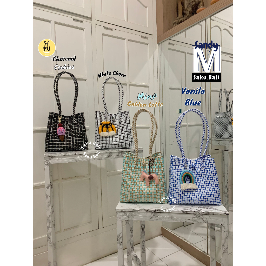 Sandy M motif Pattern / tas anyam bali / tas anyam sintetis plastik premium kendal / tas ootd / arie