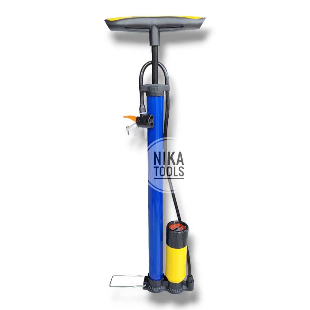 POMPA BAN MOTOR SEPEDA TABUNG METERAN BIRU BESI