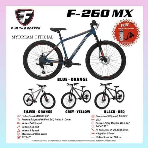 SEPEDA GUNUNG MTB FASTRON F 260 MX UKURAN 26 INCH 2X8 SPEED REM CAKRAM,SEPEDA READY SEMUA WARNA - TE