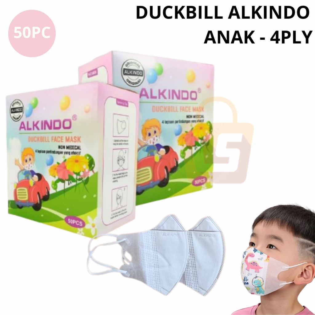 Masker Duckbill Anak Alkindo 4Ply Masker Duckbill Alkindo Anak 1Box Isi 50Pcs