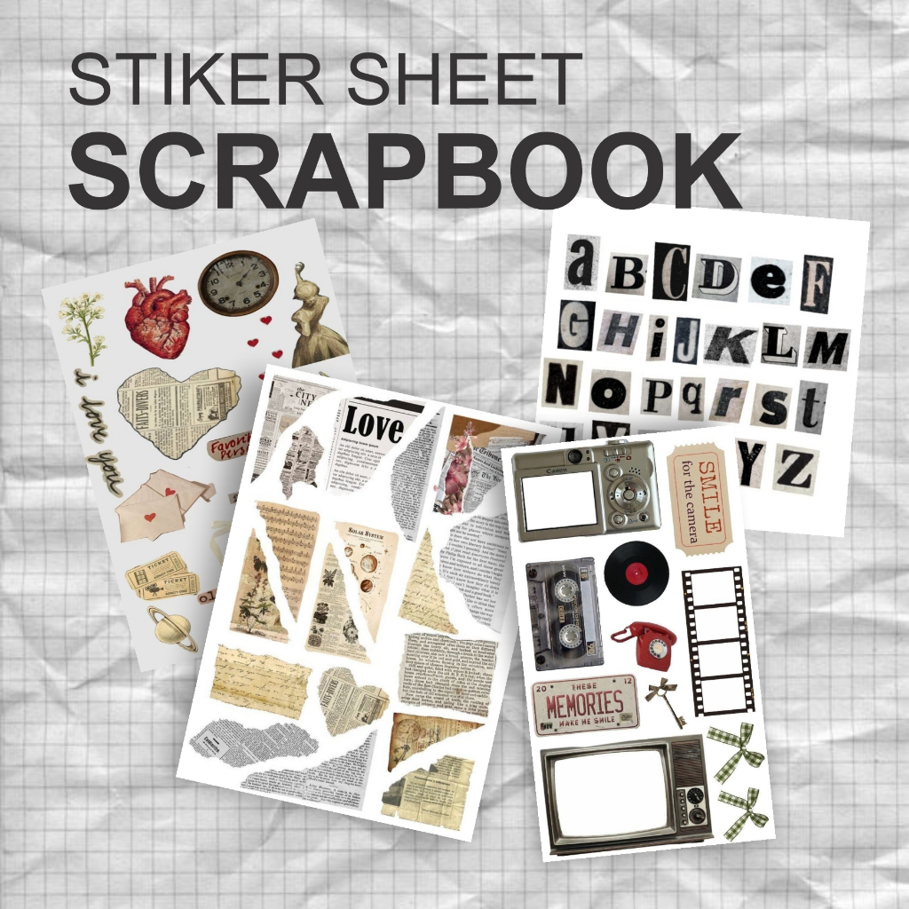 

Stiker Sheet Scrapbook Jurnal Vintage Aestetik Custom