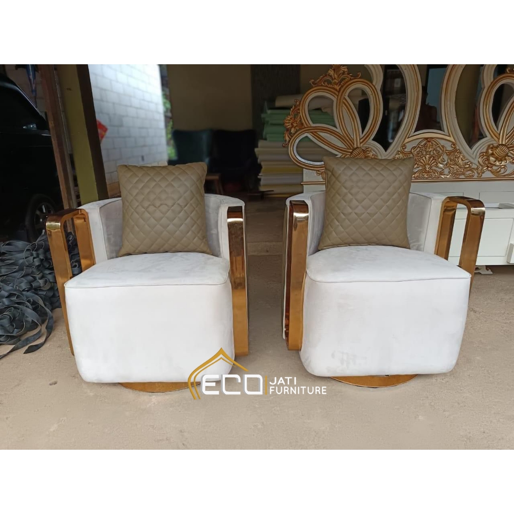 KURSI SOFA LUXURY SINGLE PUTAR STAINLESS GOLD