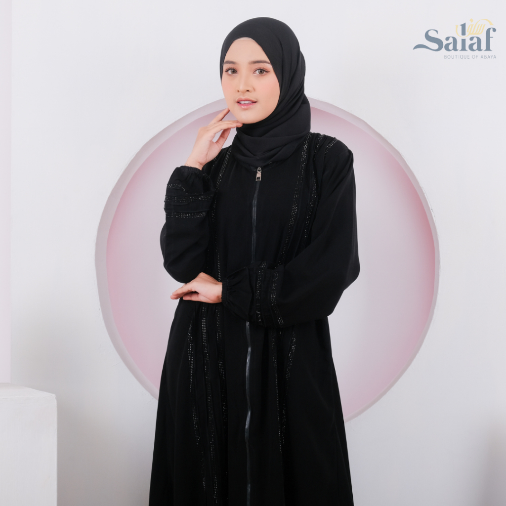 Gamis Abaya Arab Hitam India Turkey Syari Kwalitas Boutique Resleting Depan ( busui)