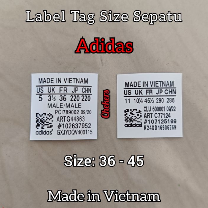 PAKET INSTAN Label tag size sepatu adidas premium dan grade ori
